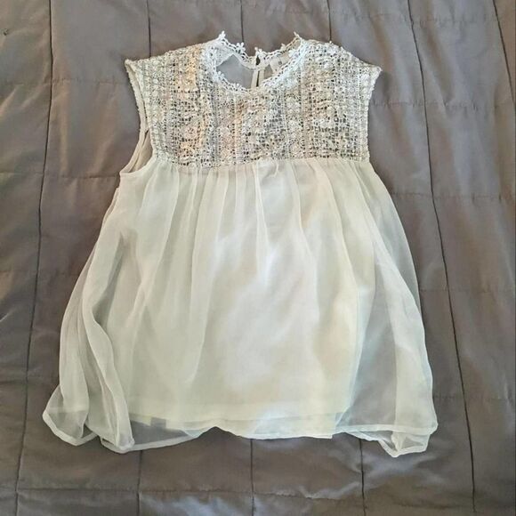 Ivory Chiffon boho FREEWAY Top sz S - Picture 2 of 7